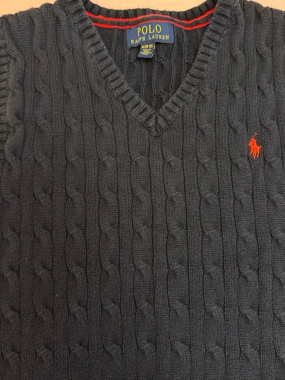Polo by Ralph Lauren Navy Cable-Knit V-Neck Sweater Vest with Red Pony